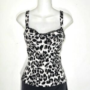 G by Guess Black & White Leopard Print Bustier Tank Top